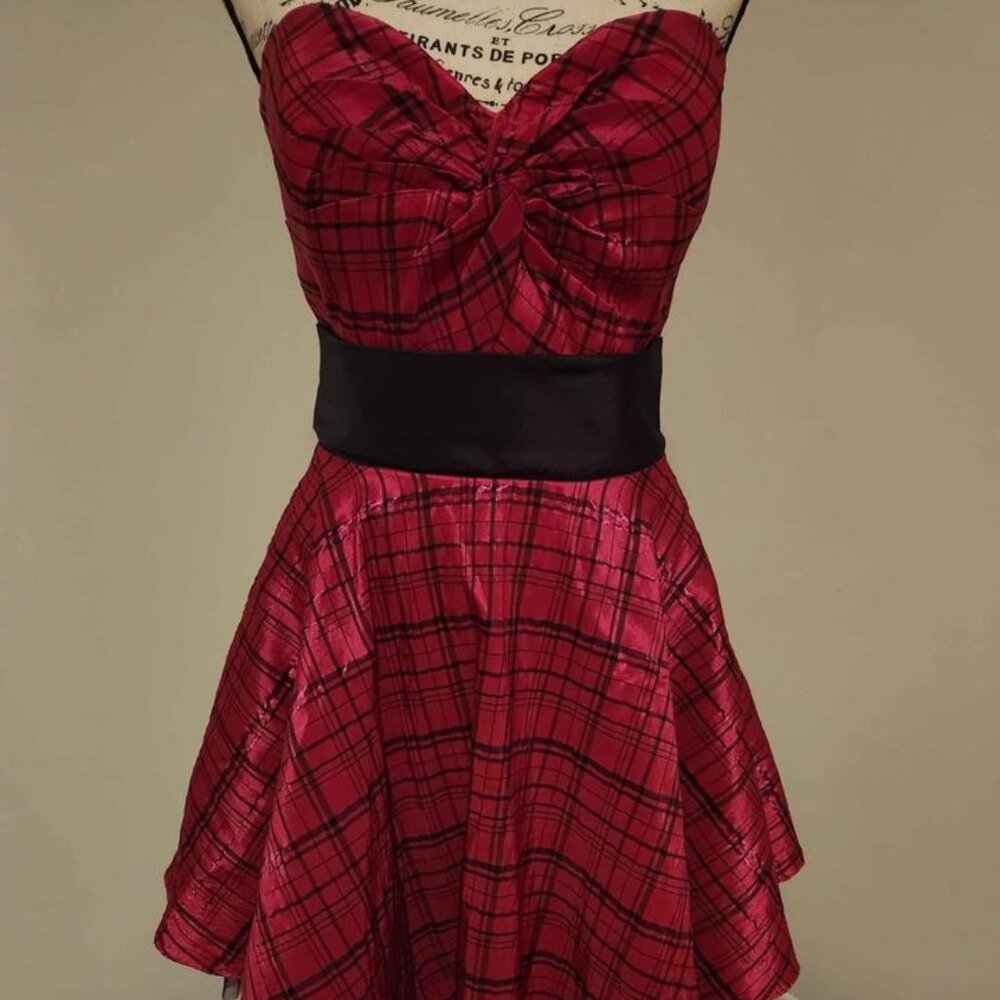 Flirt by Maggie Sottero Hot Berry Pink Plaid Prom/Formal Dress